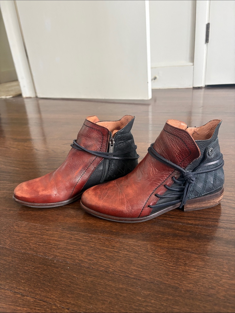 Women’s  Two-Tone Brown and Black Leather Ankle Boots